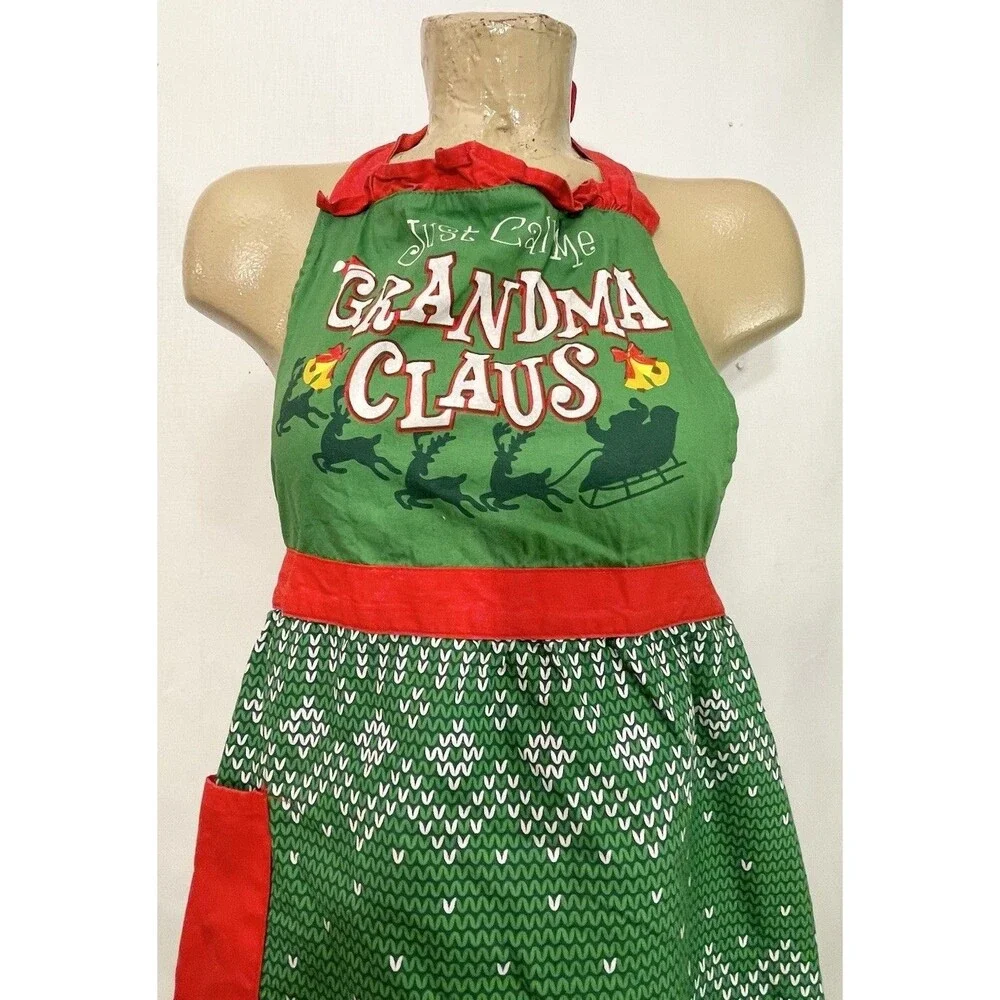 Grandma Claus Apron Christmas Holiday Cooking Baking Cookies For Santa Kids